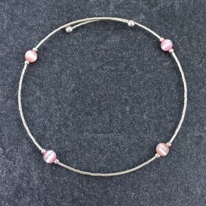Women's Sterling Silver 925 Memory Wire Pink Simulated Cat's Eye Bracelet 8"